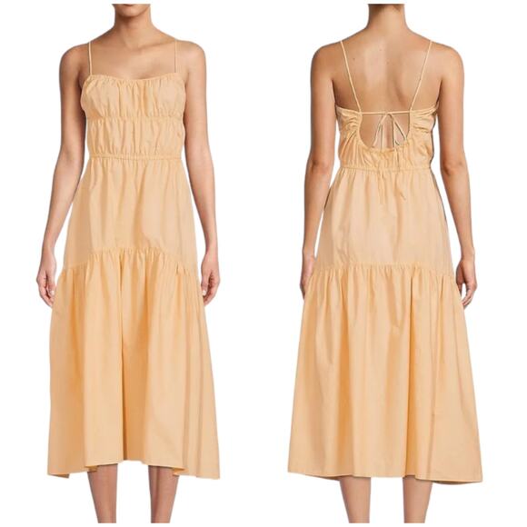 Vince NWT Ruched Tie-Back Camisole Dress Size XL Peach Scoop Neck Elastic Waist - Picture 3 of 11